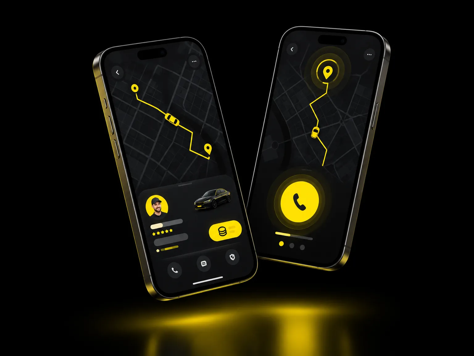 Téléphones illustrant un appel à un service de taxi